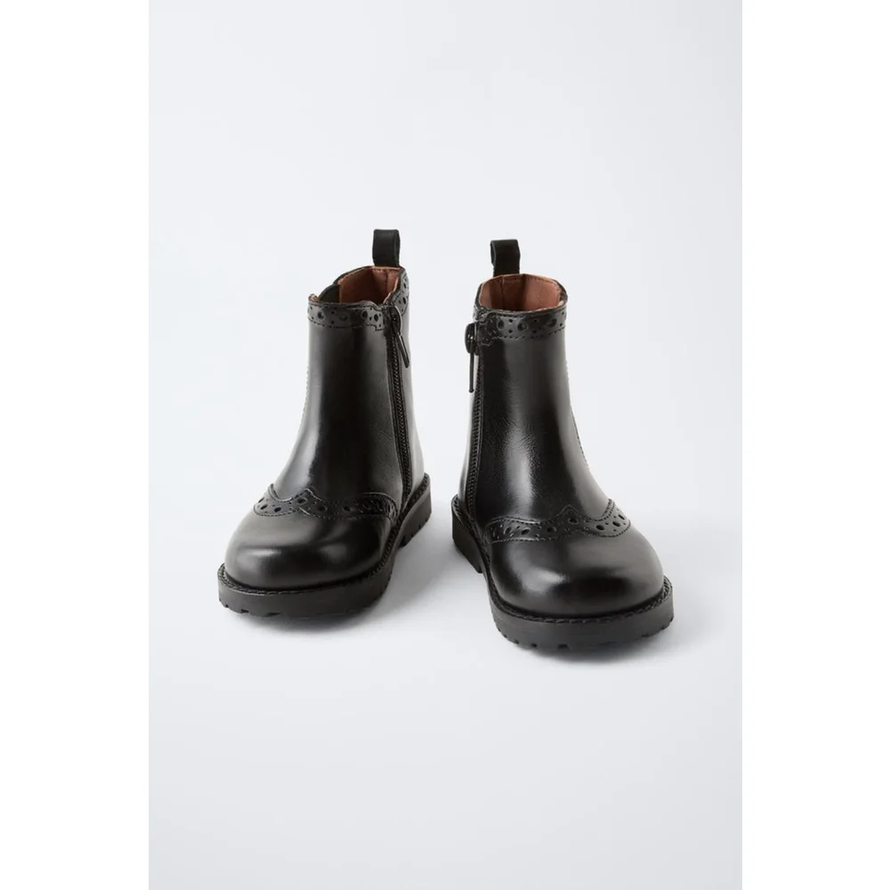 Zara Leather die-cut boots Size 8 US / 24 EU